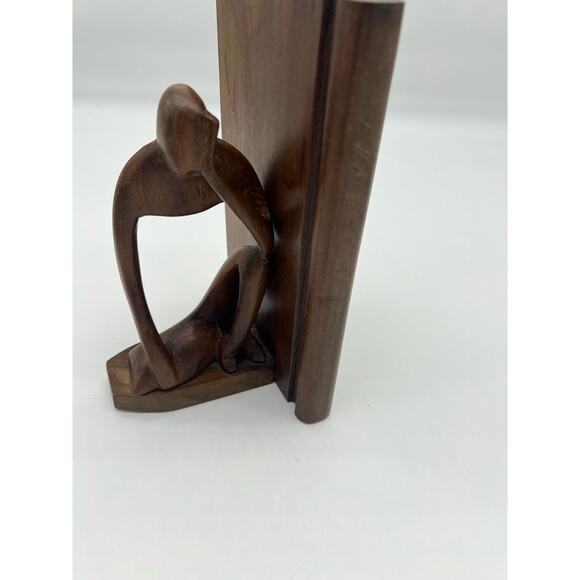 Man Modern Abstract Art Wood Sculture Thinking Book End Tranquility Handcrafted - Picture 15 of 16